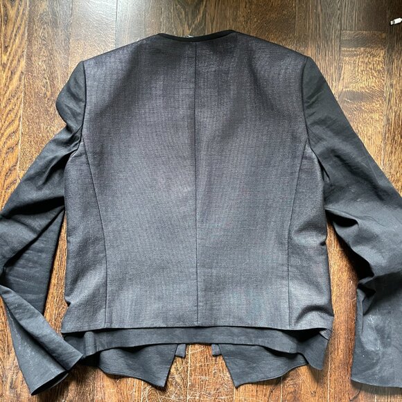 Elie Tahari Black Blazer Jacket Leather Trimmed Linen/Cotton- Size 10 - Picture 4 of 12